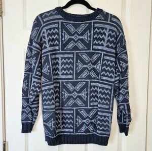 Vintage Y2K E.Z. Spirit USA 100% Cotton Geometric Knit Sweater Mens Small